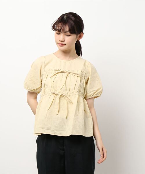 ehka sopo（エヘカソポ）の「サッカーリボンブラウス（シャツ/ブラウス・レディース・オフホワイト/イエロー/ブラウン・ﾌﾘ-）」の8枚目の写真