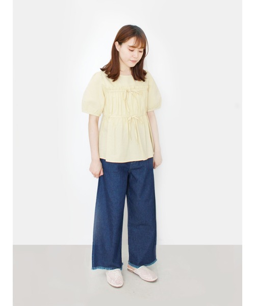 ehka sopo（エヘカソポ）の「サッカーリボンブラウス（シャツ/ブラウス・レディース・オフホワイト/イエロー/ブラウン・ﾌﾘ-）」の14枚目の写真