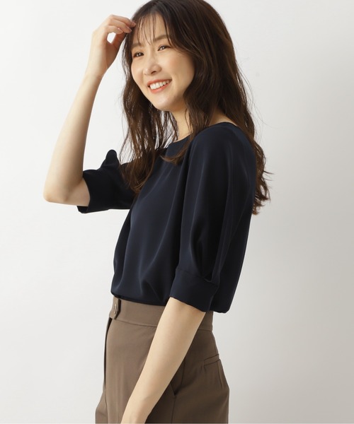 NATURAL BEAUTY BASIC（ナチュラルビューティーベーシック）の「[洗える]タックスリーブブラウス五分袖/0171110515（シャツ/ブラウス・レディース・グレー/ライトグリーン/ネイビー・SMALL/MEDIUM）」の3枚目の写真