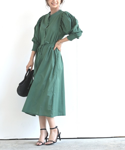 rps（アールピーエス）の「バンドカラーレイヤー風シャツワンピース（ワンピース・レディース・オフホワイト/ブラック/グリーン・M）」の3枚目の写真