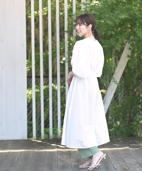 rps（アールピーエス）の「バンドカラーレイヤー風シャツワンピース（ワンピース・レディース・オフホワイト/ブラック/グリーン・M）」の6枚目の写真