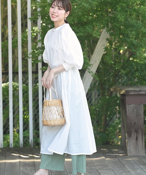 rps（アールピーエス）の「バンドカラーレイヤー風シャツワンピース（ワンピース・レディース・オフホワイト/ブラック/グリーン・M）」の7枚目の写真