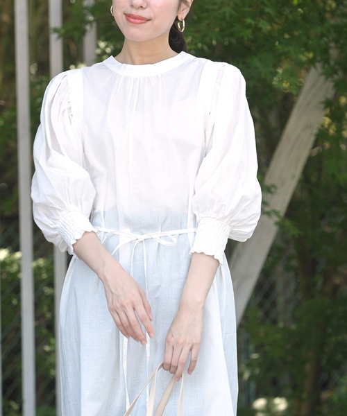 rps（アールピーエス）の「バンドカラーレイヤー風シャツワンピース（ワンピース・レディース・オフホワイト/ブラック/グリーン・M）」の9枚目の写真