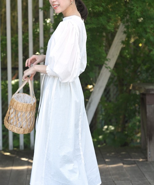 rps（アールピーエス）の「バンドカラーレイヤー風シャツワンピース（ワンピース・レディース・オフホワイト/ブラック/グリーン・M）」の10枚目の写真