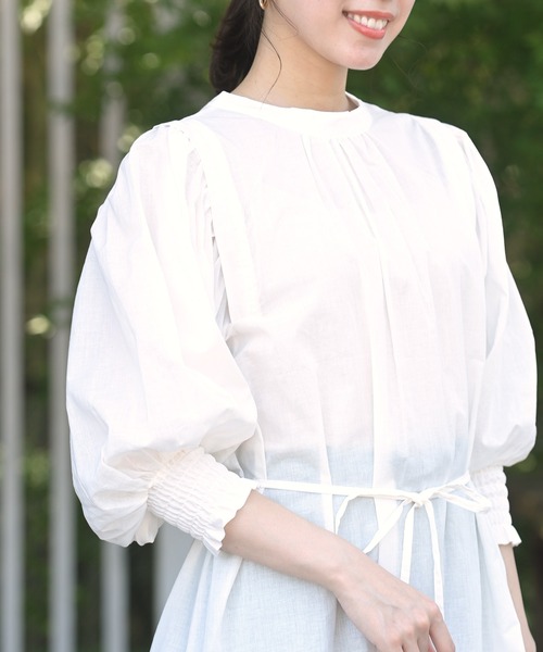 rps（アールピーエス）の「バンドカラーレイヤー風シャツワンピース（ワンピース・レディース・オフホワイト/ブラック/グリーン・M）」の12枚目の写真