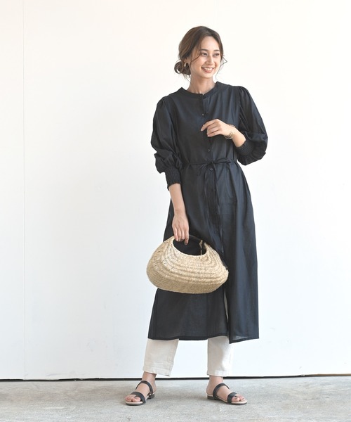 rps（アールピーエス）の「バンドカラーレイヤー風シャツワンピース（ワンピース・レディース・オフホワイト/ブラック/グリーン・M）」の14枚目の写真