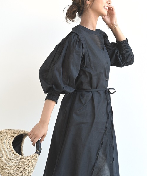 rps（アールピーエス）の「バンドカラーレイヤー風シャツワンピース（ワンピース・レディース・オフホワイト/ブラック/グリーン・M）」の22枚目の写真