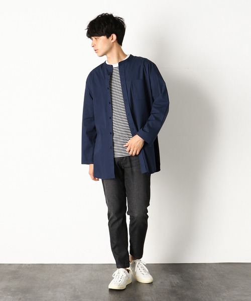 COMME　CA COMMUNE（コムサコミューン）の「バンドカラー　ロングシャツ（シャツ/ブラウス・メンズ・ネイビー/オリーブ/キャメル・MEDIUM/LARGE）」の4枚目の写真