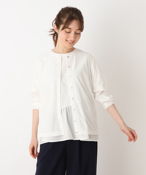 DRESKIP（ドレスキップ）の「◆UVカット　シアー丸首カーディガン（カーディガン/ボレロ・レディース・ライトベージュ/オフホワイト/ピンク系/ブラック・04/02/03）」の2枚目の写真