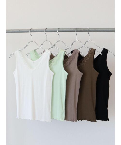 CRAFT STANDARD BOUTIQUE（クラフトスタンダードブティック）の「Vネックレースタンクトップ　＊（タンクトップ・レディース・ホワイト/ブラック/モカ/ミント/カーキ・M/L）」の14枚目の写真
