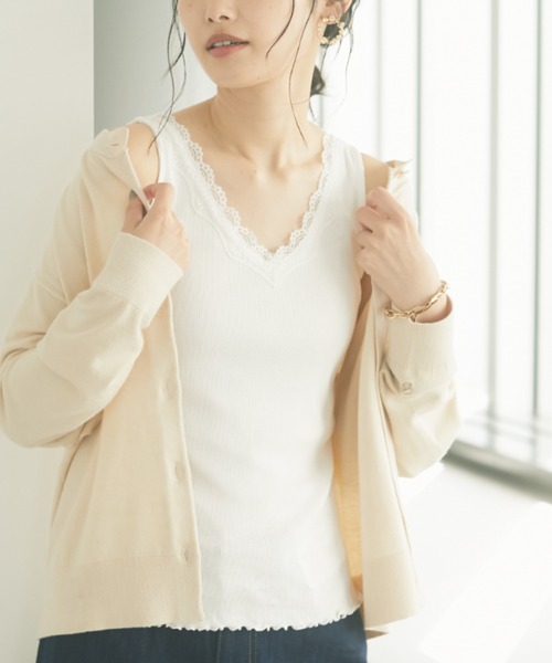 CRAFT STANDARD BOUTIQUE（クラフトスタンダードブティック）の「Vネックレースタンクトップ　＊（タンクトップ・レディース・ホワイト/ブラック/モカ/ミント/カーキ・M/L）」の2枚目の写真