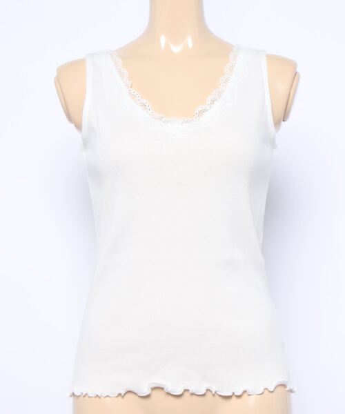 CRAFT STANDARD BOUTIQUE（クラフトスタンダードブティック）の「Vネックレースタンクトップ　＊（タンクトップ・レディース・ホワイト/ブラック/モカ/ミント/カーキ・M/L）」の6枚目の写真