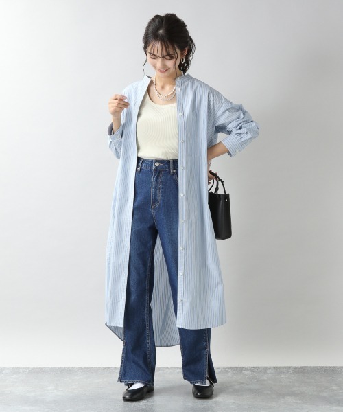 RAGEBLUE（レイジブルー）の「ストライプシャツワンピース/203136（シャツワンピース・レディース・ベージュ/ブルー・FREE）」の2枚目の写真