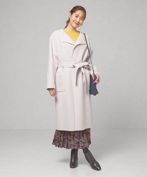 closet story（クローゼットストーリー）の「＜closet story（クローゼットストーリー）＞ミカエシ ノーカラー ガウンコート（ノーカラーコート・レディース・ライム/ネイビー/ライトグレー・FREE）」の2枚目の写真