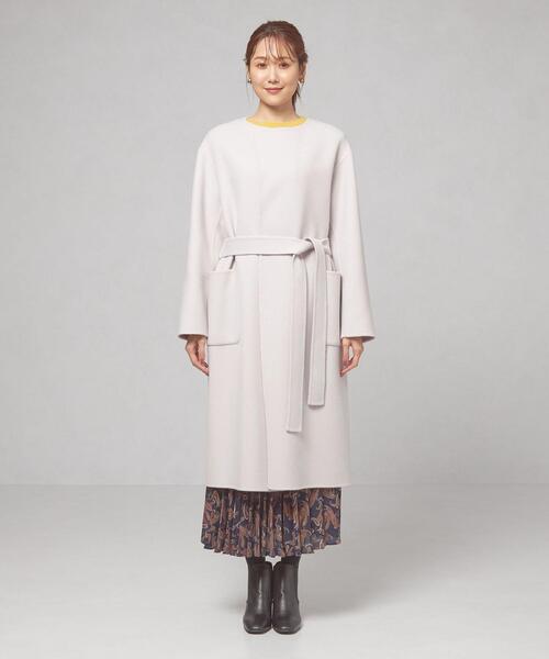 closet story（クローゼットストーリー）の「＜closet story（クローゼットストーリー）＞ミカエシ ノーカラー ガウンコート（ノーカラーコート・レディース・ライム/ネイビー/ライトグレー・FREE）」の4枚目の写真