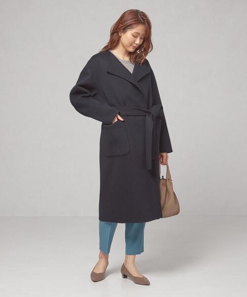 closet story（クローゼットストーリー）の「＜closet story（クローゼットストーリー）＞ミカエシ ノーカラー ガウンコート（ノーカラーコート・レディース・ライム/ネイビー/ライトグレー・FREE）」の8枚目の写真