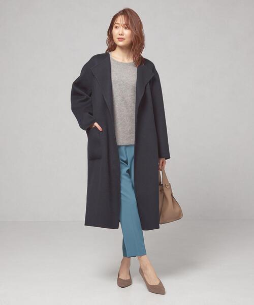 closet story（クローゼットストーリー）の「＜closet story（クローゼットストーリー）＞ミカエシ ノーカラー ガウンコート（ノーカラーコート・レディース・ライム/ネイビー/ライトグレー・FREE）」の9枚目の写真