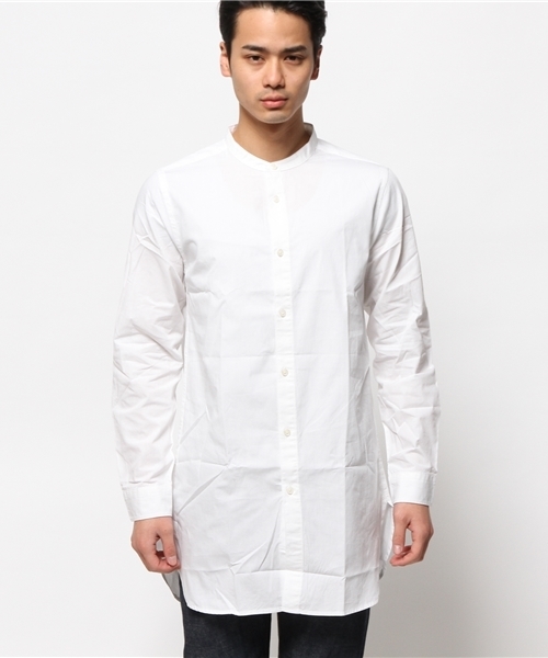 WEGO（ウィゴー）の「WEGO/バンドカラーロングシャツ（シャツ/ブラウス・メンズ・ホワイト/ネイビー・LARGE/MEDIUM）」の3枚目の写真