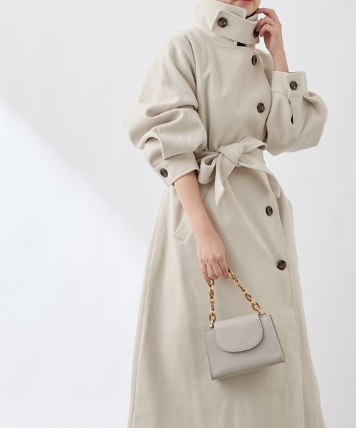COLONY 2139（コロニートゥーワンスリーナイン）の「ニットモッサベルト付スタンドカラーロングコート（トレンチコート・レディース・アイボリー/ブラック/モカ・MEDIUM/LARGE）」の13枚目の写真