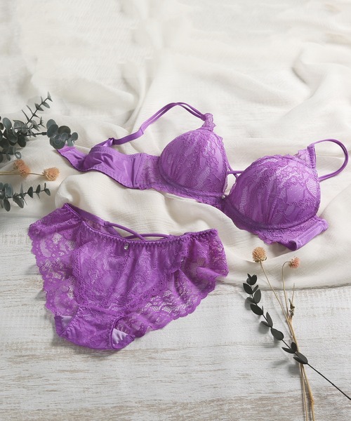 セール】【編み上げ風できゅっと谷間】ブラジャー＆ショーツ セット