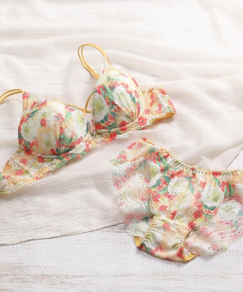 Mon cher pigeon*（モンシェルピジョン）の「【編み上げ風できゅっと谷間】ブラジャー＆ショーツ セット Trier bouquet/トリエブーケ A~F（ブラ&ショーツ・レディース・ミント/ブラック/テラコッタ/ピンクベージュ/パープル/イエロー系その他/ホワイト系その他/ネイビー/ブルーグレー/クリーム・A70M/B65M/C70M/D65M/D75M/F65M/F75L/A75M/B70M/C65M/D70M/E65M/E75L/B75M/E70M/A65M/C75M/F70M）」の9枚目の写真