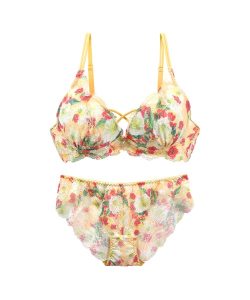 セール】【編み上げ風できゅっと谷間】ブラジャー＆ショーツ セット