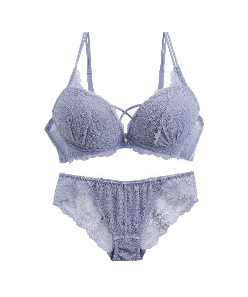 セール】【編み上げ風できゅっと谷間】ブラジャー＆ショーツ セット