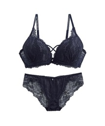 新品未開封　ブルー　ブラック　アンティークレーシィアイビー　育乳脇高ブラジャー&バック透け　Tバック　ショーツ　パンツ　［激売れ］(ブラック　ブルー-D75/ショーツM)  青　黒 Tバック】アンティークレーシィアイビー育乳ブラジャー&バック透けT