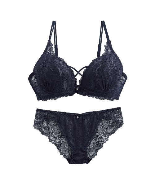 セール】【編み上げ風できゅっと谷間】ブラジャー＆ショーツ セット