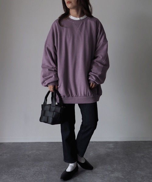 Riberry（リベリー）の「裏起毛ビッグスウェットプルオーバー（スウェット・レディース・アイボリー/スミクロ/ブラウン/モカ/ベージュ/ラベンダー/ライトグリーン・FREE）」の11枚目の写真