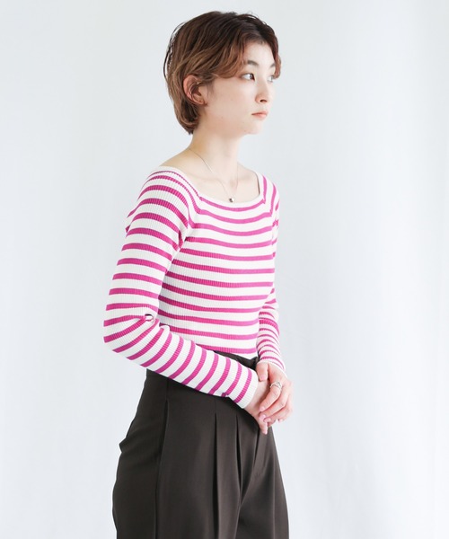 select MOCA(セレクトモカ)の「スクエアネックリブボーダープルオーバー(Tシャツ/カットソー・レディース・ブラック/ピンク/ブルー/グリーン・FREE)」の19枚目の写真