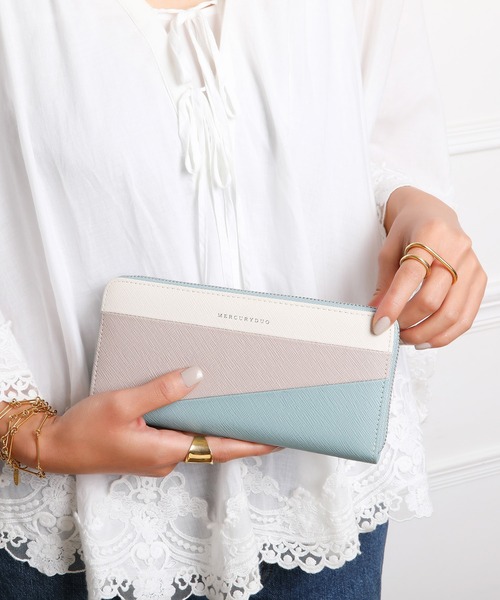 MERCURYDUO（マーキュリーデュオ）の「【MERCURYDUO/マーキュリーデュオ】ダイアナ　トリコカラーRFロングウォレット（財布・レディース・ライトブルー/アイボリー/ミント/ラベンダー/グレイッシュベージュ/ピンク/グリーン・FREE）」の4枚目の写真