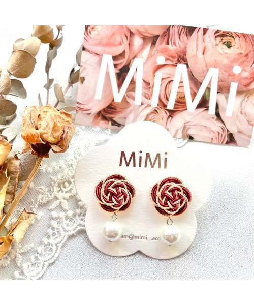 tone（トーン）の「【MiMi】水引とコットンパールのピアス(MA)（ピアス（両耳用）・レディース・ピンク/ブラック/イエロー/ベージュ/レッド・FREE）」の5枚目の写真