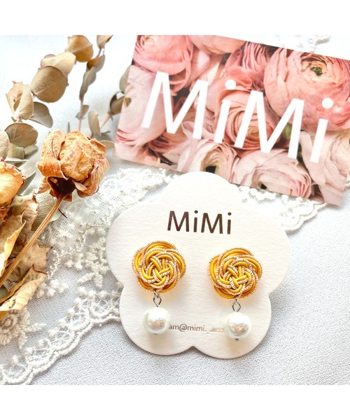 tone（トーン）の「【MiMi】水引とコットンパールのピアス(MA)（ピアス（両耳用）・レディース・ピンク/ブラック/イエロー/ベージュ/レッド・FREE）」の3枚目の写真