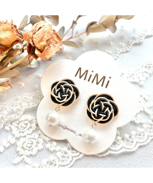 tone（トーン）の「【MiMi】水引とコットンパールのピアス(MA)（ピアス（両耳用）・レディース・ピンク/ブラック/イエロー/ベージュ/レッド・FREE）」の7枚目の写真