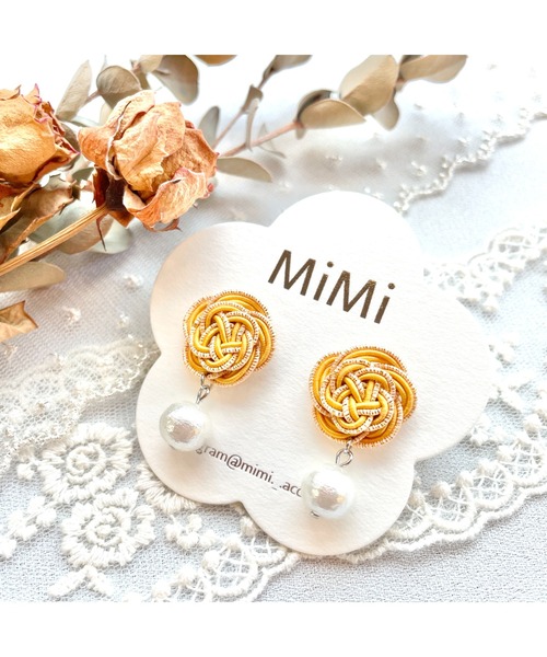 tone（トーン）の「【MiMi】水引とコットンパールのピアス(MA)（ピアス（両耳用）・レディース・ピンク/ブラック/イエロー/ベージュ/レッド・FREE）」の8枚目の写真