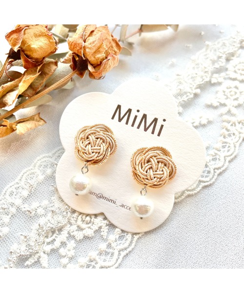 tone（トーン）の「【MiMi】水引とコットンパールのピアス(MA)（ピアス（両耳用）・レディース・ピンク/ブラック/イエロー/ベージュ/レッド・FREE）」の14枚目の写真