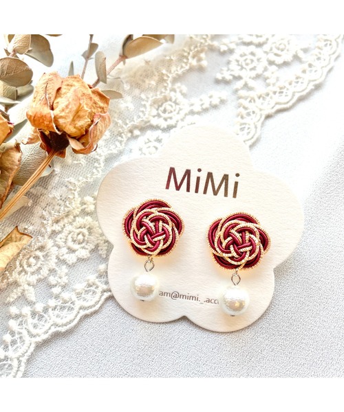 tone（トーン）の「【MiMi】水引とコットンパールのピアス(MA)（ピアス（両耳用）・レディース・ピンク/ブラック/イエロー/ベージュ/レッド・FREE）」の15枚目の写真
