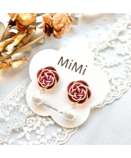 tone（トーン）の「【MiMi】水引とコットンパールのピアス(MA)（ピアス（両耳用）・レディース・ピンク/ブラック/イエロー/ベージュ/レッド・FREE）」の16枚目の写真