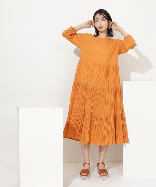 【ナチュラルビューティーベーシック】 ティアード ワッシャー ワンピース (M) NATURAL BEAUTY BASIC（ナチュラルビューティーベーシック）の