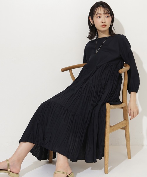 【ナチュラルビューティーベーシック】 ティアード ワッシャー ワンピース (M) NATURAL BEAUTY BASIC（ナチュラルビューティーベーシック）の
