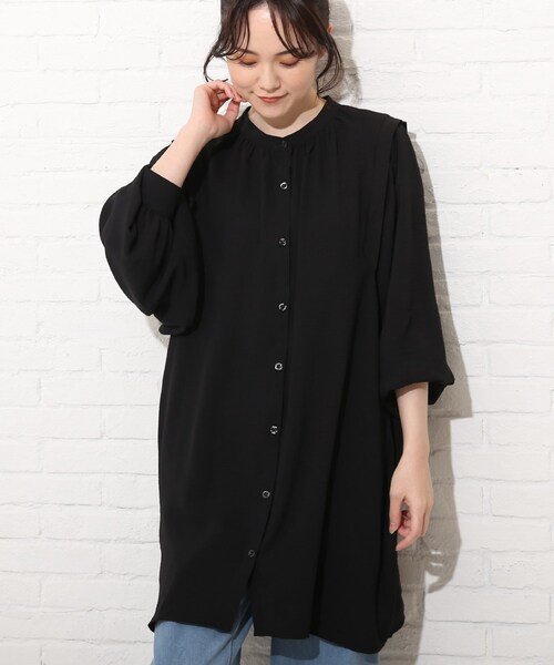 Cutie Blonde（キューティーブロンド）の「◆【S-L】2WAYバンドカラーワンピース（チュニック・レディース・ブラック/オフホワイト/アイボリー系6・02/03/01）」の2枚目の写真