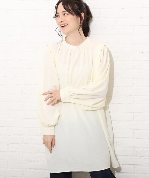 Cutie Blonde（キューティーブロンド）の「◆【S-L】2WAYバンドカラーワンピース（チュニック・レディース・ブラック/オフホワイト/アイボリー系6・02/03/01）」の17枚目の写真