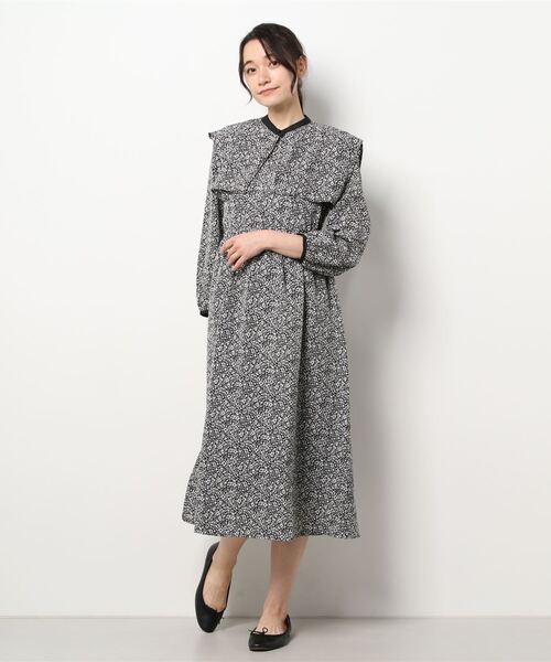 ehka sopo（エヘカソポ）の「付け衿花柄ワンピース（ワンピース・レディース・ブラック/オフホワイト/グリーン・ﾌﾘ-）」の9枚目の写真