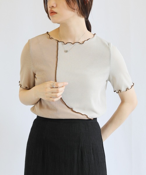 select MOCA（セレクトモカ）の「バイカラーメロートップス（Tシャツ/カットソー・レディース・ブラック/ベージュ/グレイッシュベージュ・FREE）」の14枚目の写真