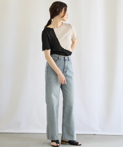 select MOCA（セレクトモカ）の「バイカラーメロートップス（Tシャツ/カットソー・レディース・ブラック/ベージュ/グレイッシュベージュ・FREE）」の6枚目の写真