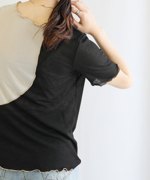 select MOCA（セレクトモカ）の「バイカラーメロートップス（Tシャツ/カットソー・レディース・ブラック/ベージュ/グレイッシュベージュ・FREE）」の22枚目の写真