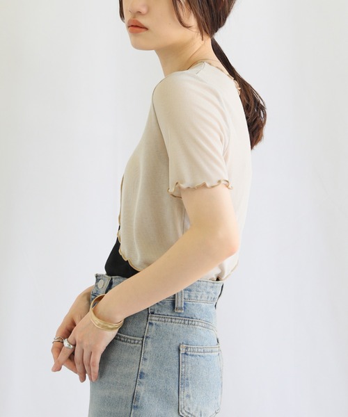 select MOCA（セレクトモカ）の「バイカラーメロートップス（Tシャツ/カットソー・レディース・ブラック/ベージュ/グレイッシュベージュ・FREE）」の21枚目の写真