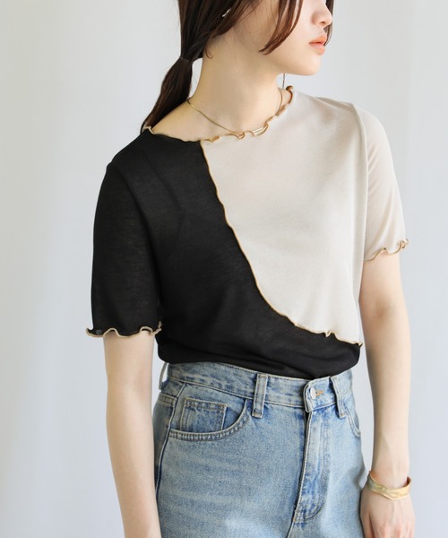 select MOCA（セレクトモカ）の「バイカラーメロートップス（Tシャツ/カットソー・レディース・ブラック/ベージュ/グレイッシュベージュ・FREE）」の19枚目の写真