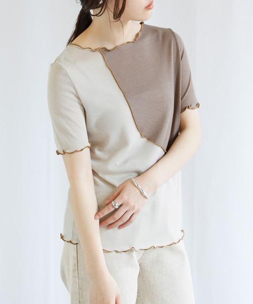 select MOCA（セレクトモカ）の「バイカラーメロートップス（Tシャツ/カットソー・レディース・ブラック/ベージュ/グレイッシュベージュ・FREE）」の13枚目の写真